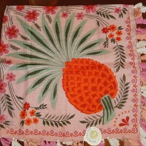 Spartina 449 Linen/viscose Square Tasseled Scarf "Alljoy Landing Pineapple" NWT